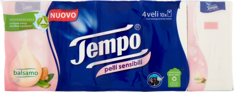 FAZZOLETTI TEMPO 4 VELI X 10 PELLI SENSIBILI X 3 Pezzi